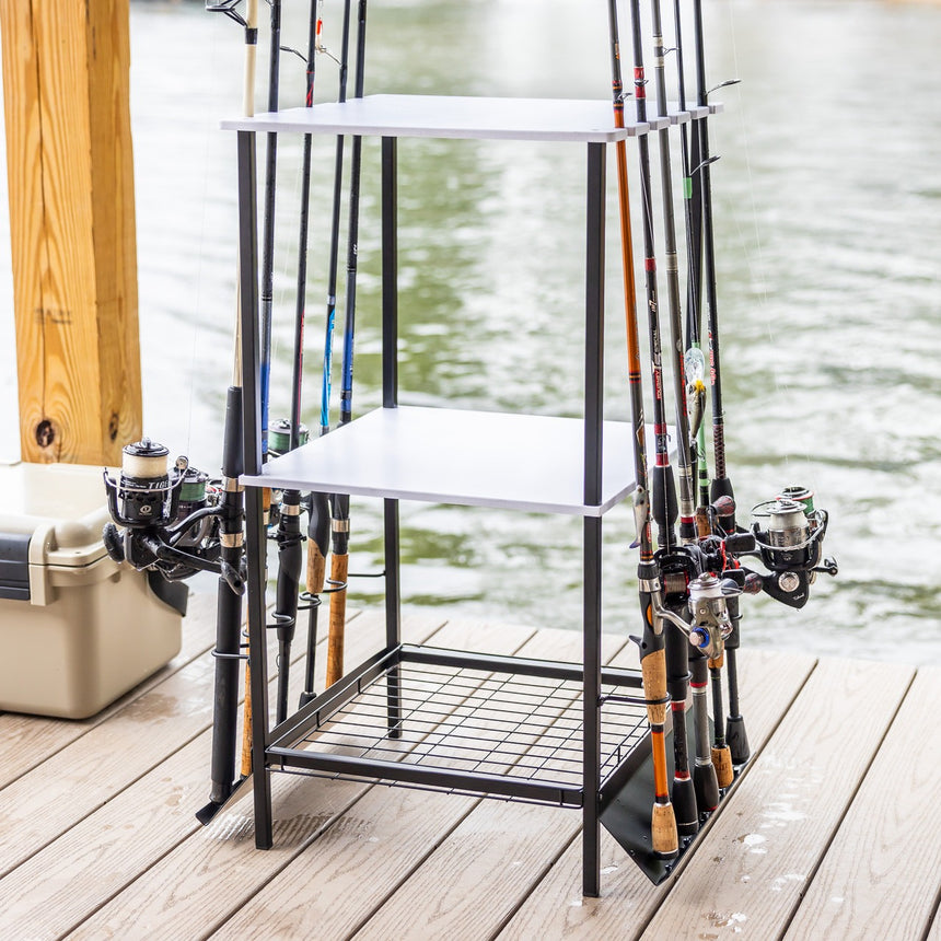 Fishing Rod Rack Fishing Equipment Storage Rack with Wheels Fishing Gear  Shelf Up to 12 Rods Fishing Rod Holders Tackle Cart for Garage Home Fishing