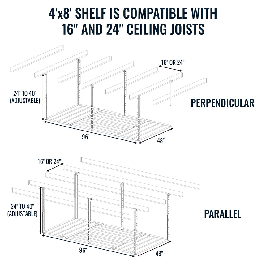 4' x 8' Faber Overhead Garage Shelving | Holds 700 lbs