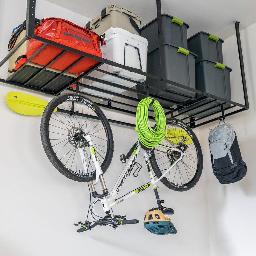 organized garage overhead shelf